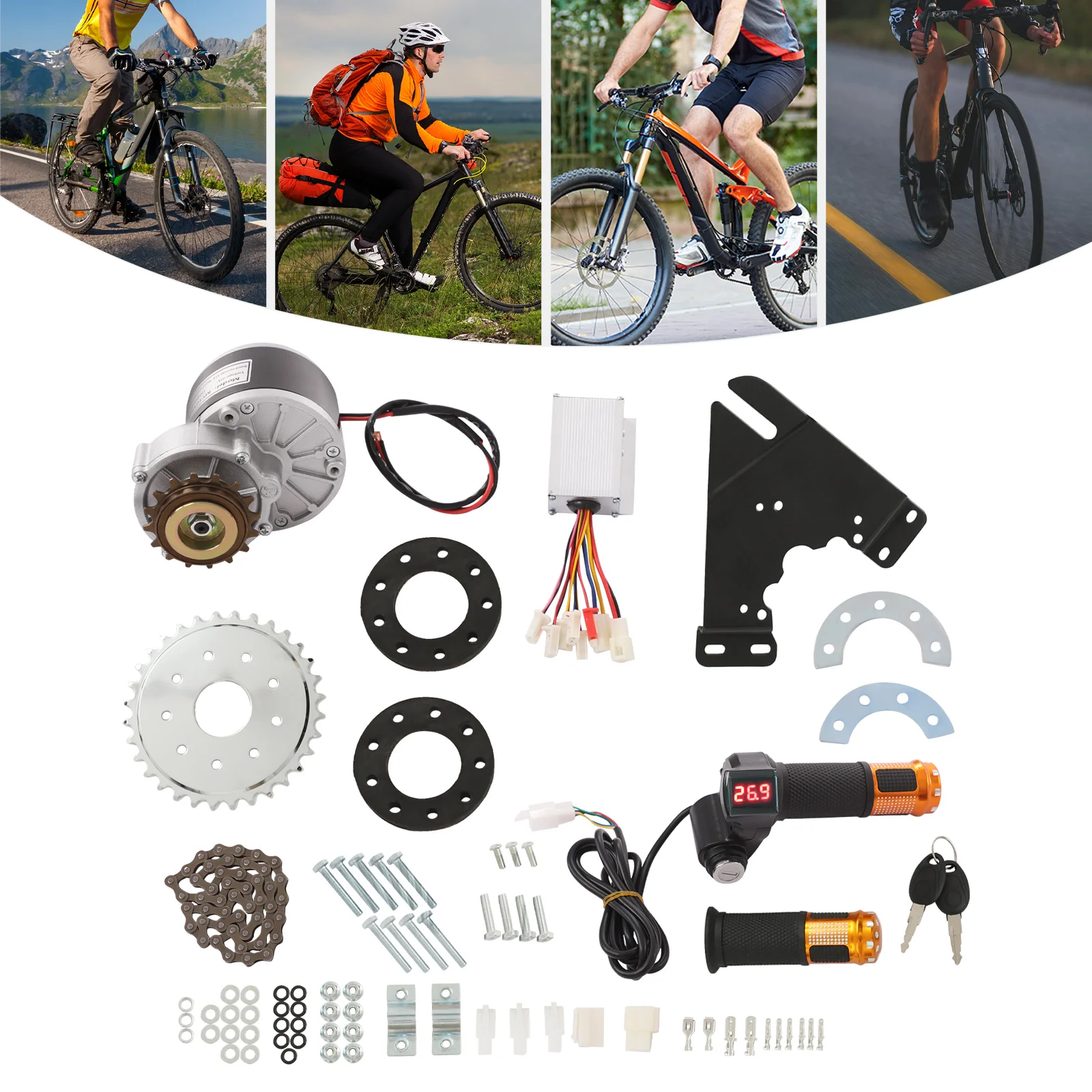 مجموعة تحويل الدراجة الكهربائية 24 فولت 250 وات، مجموعة تعديل الدراجة الإلكترونية مع شاشة LED، محرك مصقول، قابل للتعديل بشكل لا نهائي، تحميل 120 كجم