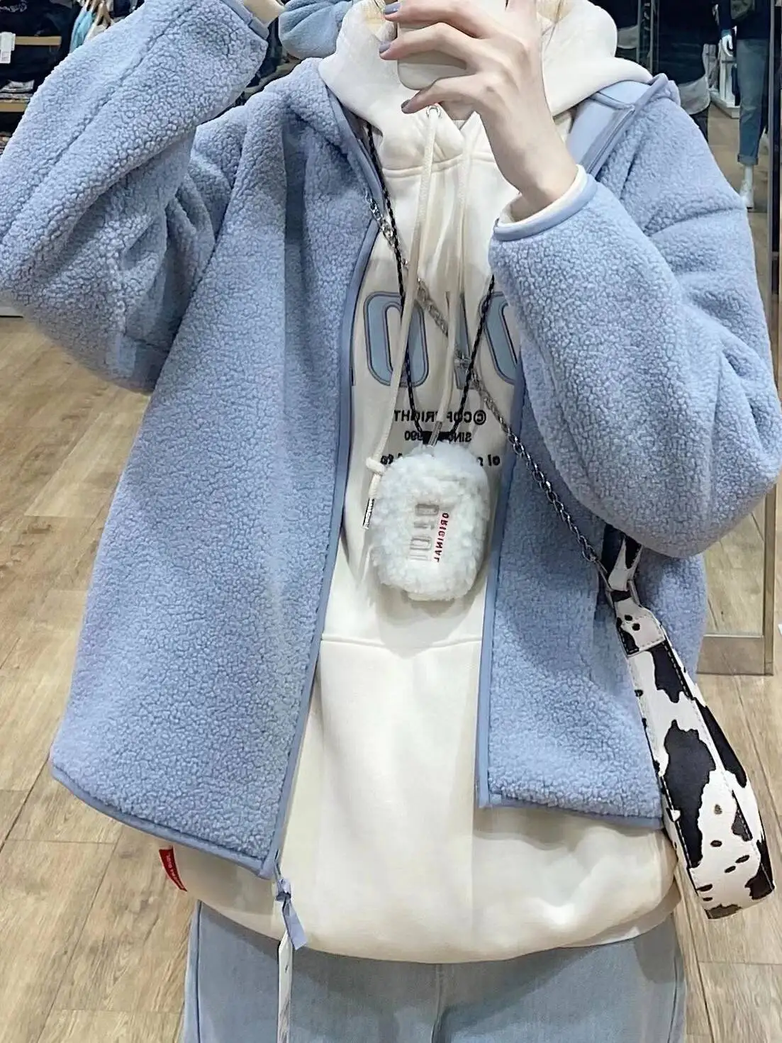 

Women's Hooded Faux Lamb Velvet Warm Winter Zipper Cardigan Outerwear Polyester Fiber Long Color Coat