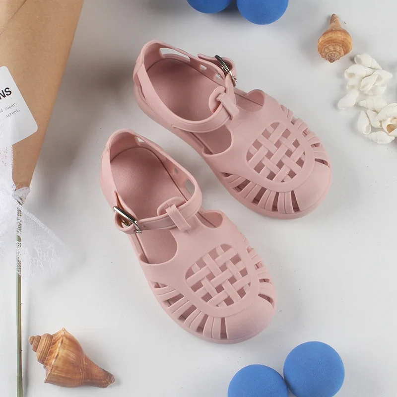 Children Summer Jelly Shoes Kid Solid Color Sandals Boys Girls Casual Beach Flat Bottom Hole Shoes Hollow Out Ventilate Sandals