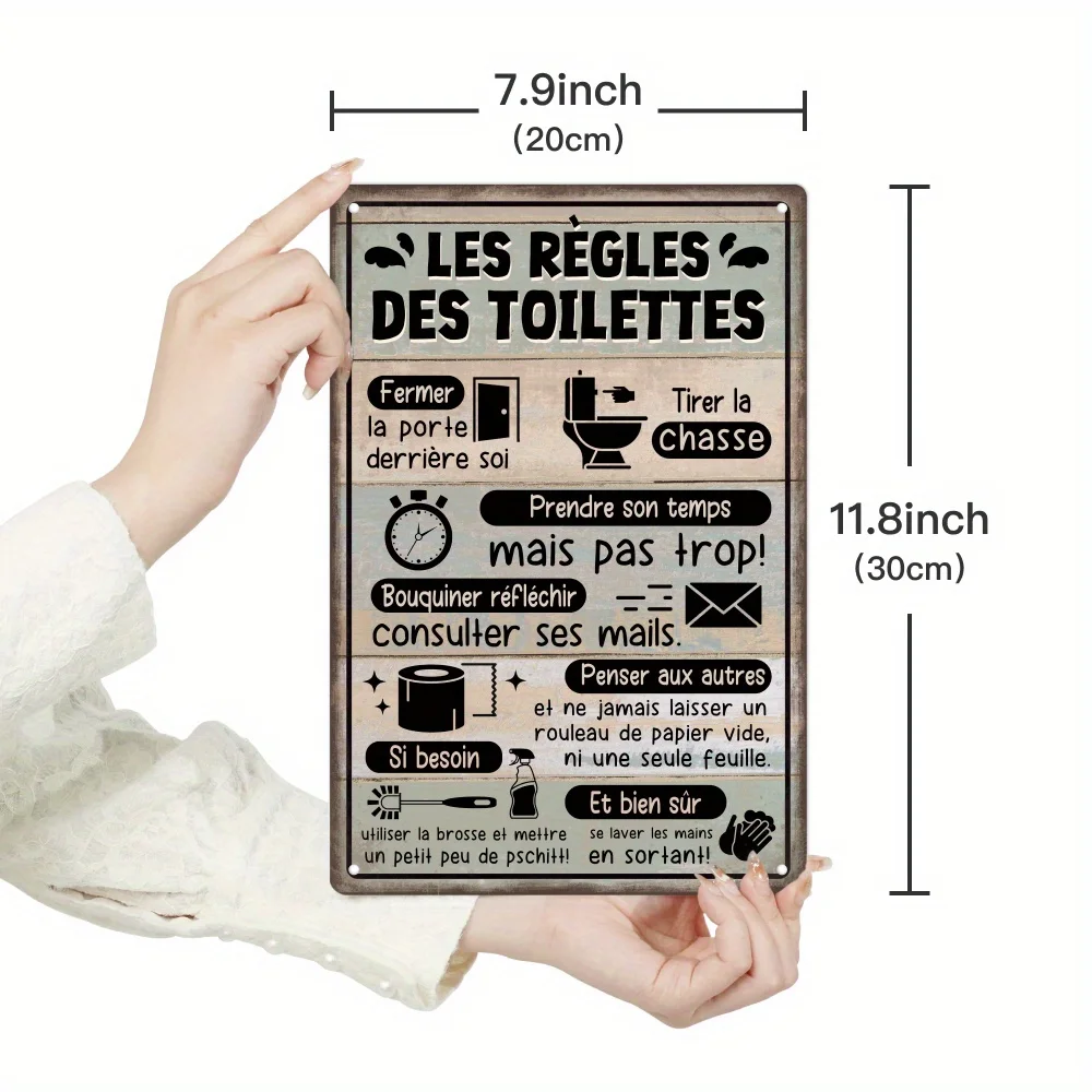 Putuo Decor 1pc French Vintage Metal Tin Sign, Toilet Rules Close The Door Behind You Read Think, Check Your Emails., Wall Art D