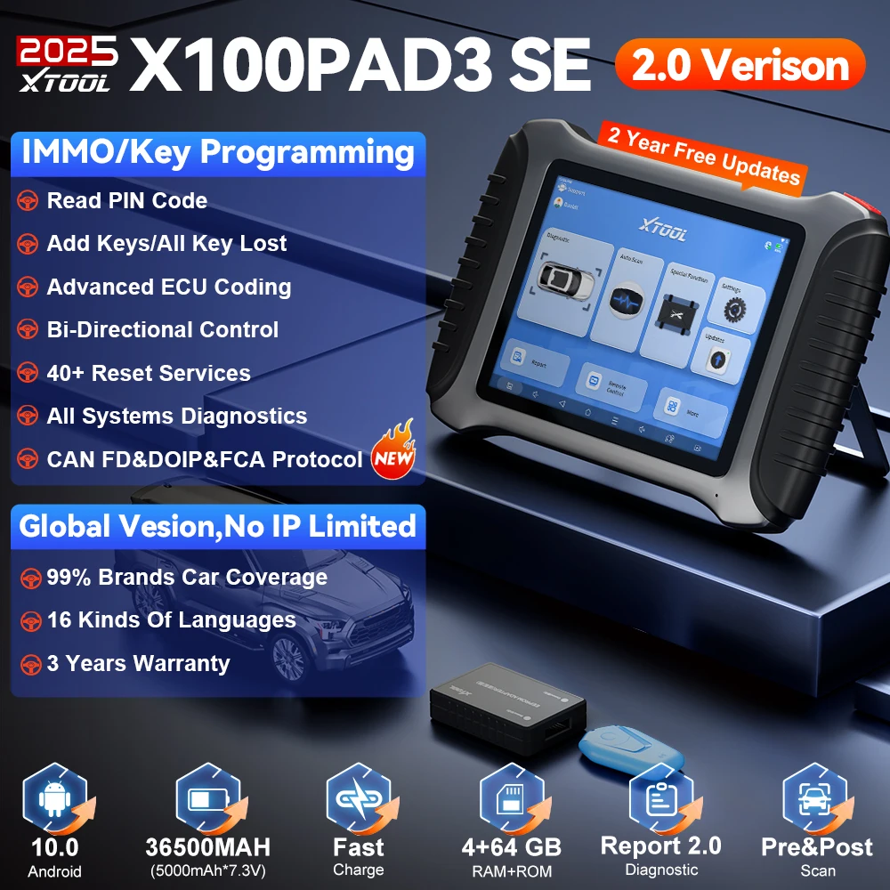 Xtool x100pad3 se v2.0 immo programador chave elite auto ferramentas de diagnóstico do carro ferramenta de programação todas as chaves perdidas adicionar chaves embutidas canfd