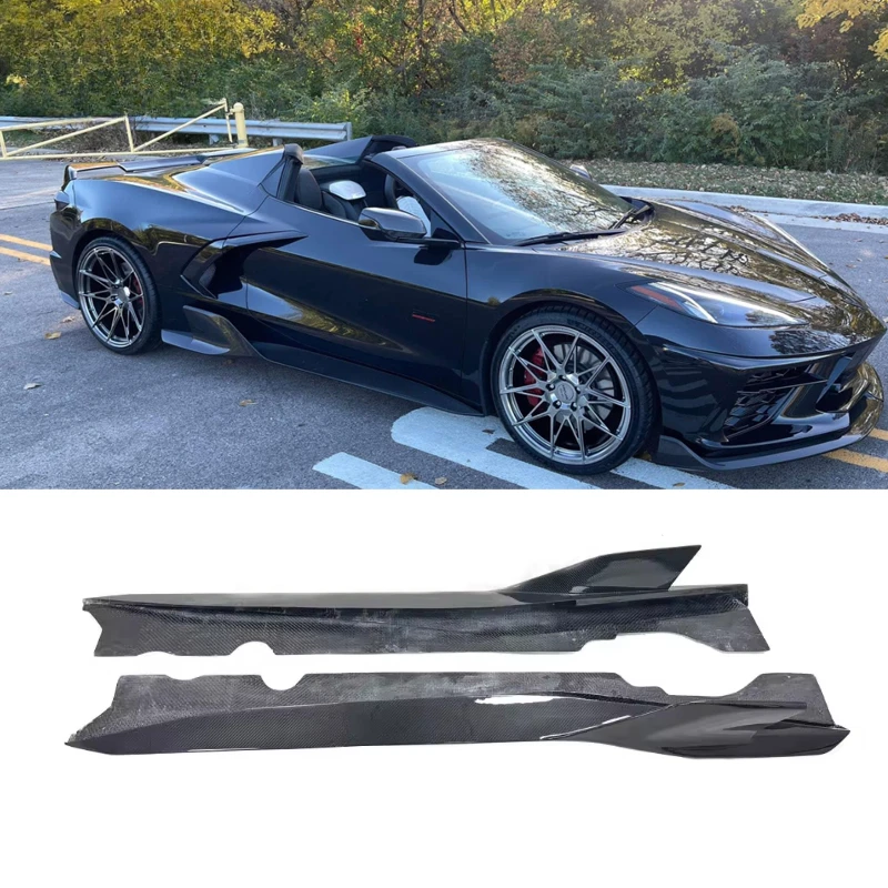 For Chevrolet Corvette C8 Carbon Fiber A-D Style Side Skirts Bumpers  Car Body Kit Accessories