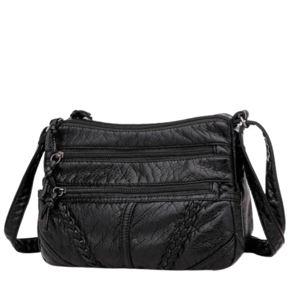 

Soft Leather Women Shoulder Bags Multi-Layer Vintage Female Crossbody Bag Large-capacity Solid Color Lady Handbag for Girls