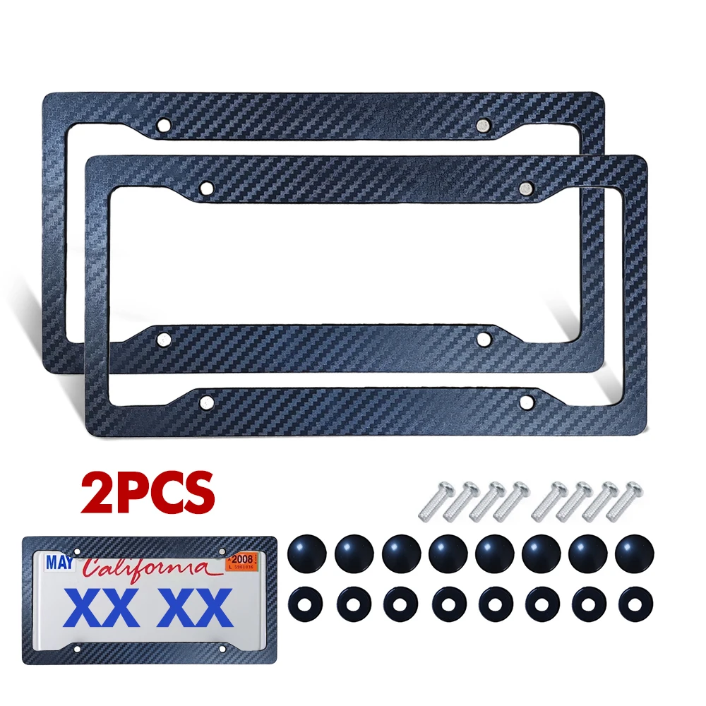 

Black Carbon Fiber Pattern Plastic License Plate Frame Fiber Black Aluminum Metal Car Tag Holder TAG Cover for Front Rear