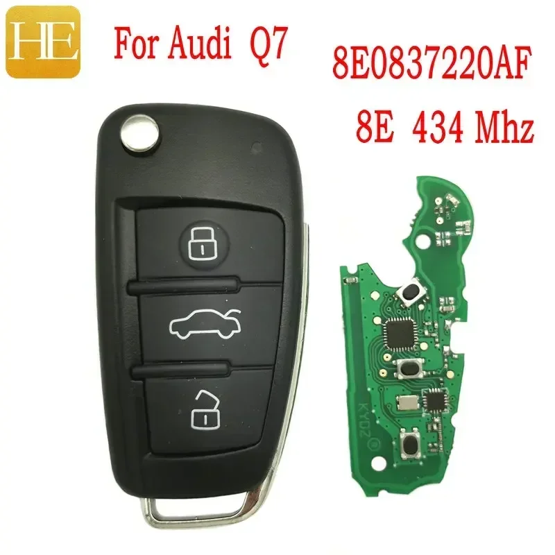 HE Xiang Car Remote Control Key For Audi Q7 2007 2008 2009 2010 2011 2012 PN 8E0837220AF 433 Mhz 8E Chip Auto Smart Flip