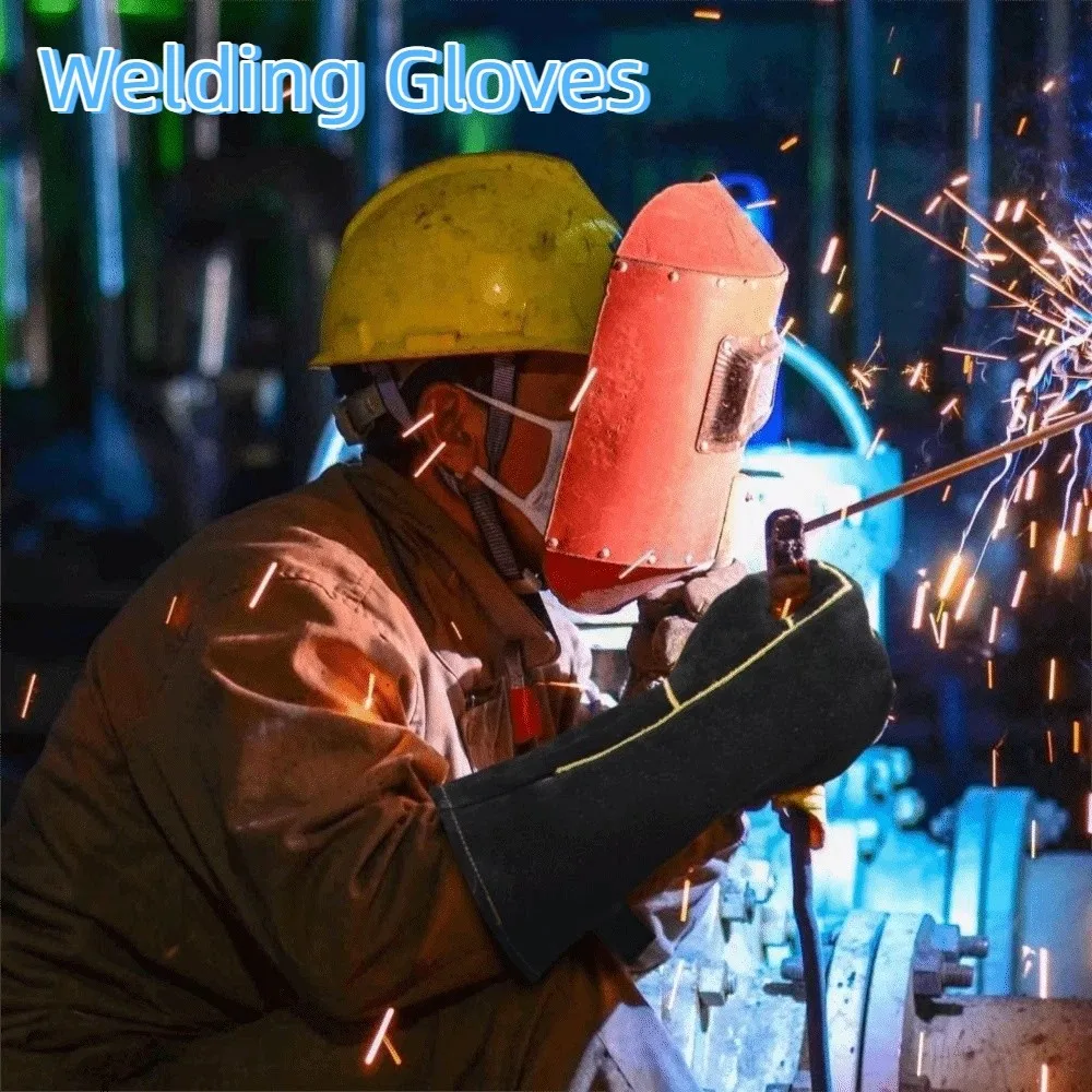 Leather Heat Resistant Gloves High Temperature Resistance Heat Insulation Welding Gloves 14/16 Inch Oven Gloves Welding Work