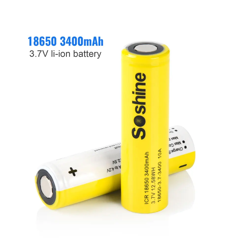 Soshine 3.7V 3400mAh Li-ion Rechargeable Battery 18650 3C Battery 18650 3400mah Batteries 100% Original for Flashlight LED Lamp