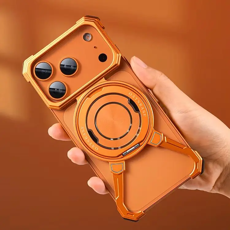 

Металлический безрамный магнитный чехол для телефона Magsafe для iPhone 17, Pro Max 16 Pro 15 360 ° Вращающийся кронштейн для беспроводной зарядки, крышка бампера