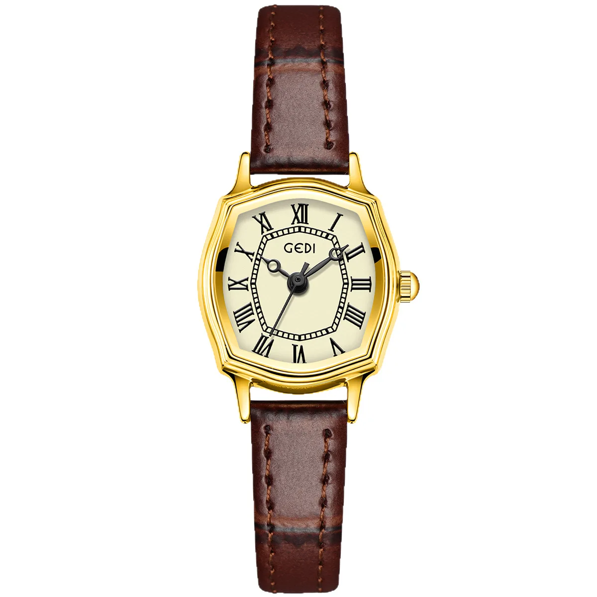 Vintage Roman Scale Exquisite and Compact Wine Barrel Shape Value Bamboo Pattern Leather Quartz Watch Waterproof Clock Gift