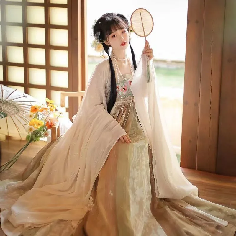 ชุดชุดคอสเพลย์ผู้หญิงสไตล์จีน Hanfu สีแดงสีเขียวชุดสำหรับผู้หญิงชุดเต้นรำชุด Hanfu ชุดสำเร็จการศึกษาชุดของขวัญวันเกิดทางการ