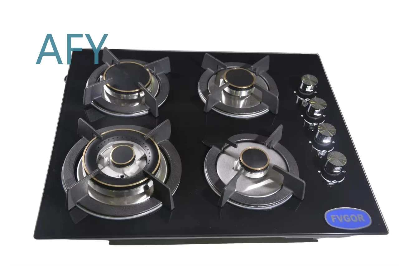 Automatic Ignition 4 Burner Gas Stove with 8mm Tempered Glass Panel Electric and Battery Powered for Outdoor Cooking for