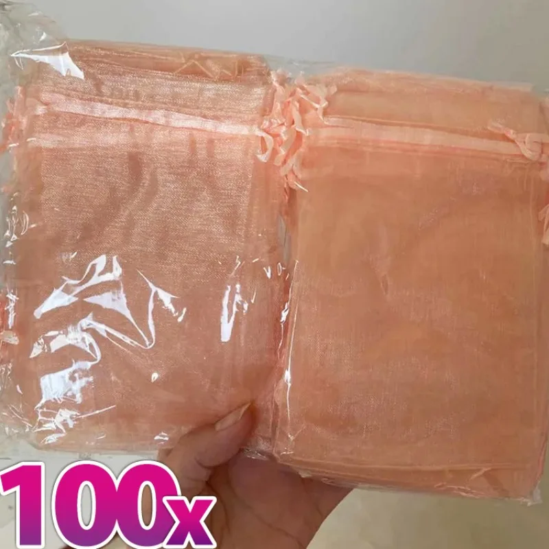 

10/100Pcs Drawstring Organza Jewelry Pouches for Wedding Christmas Festival Packaging Clear Candy Bag Clear Mesh Storage Bags