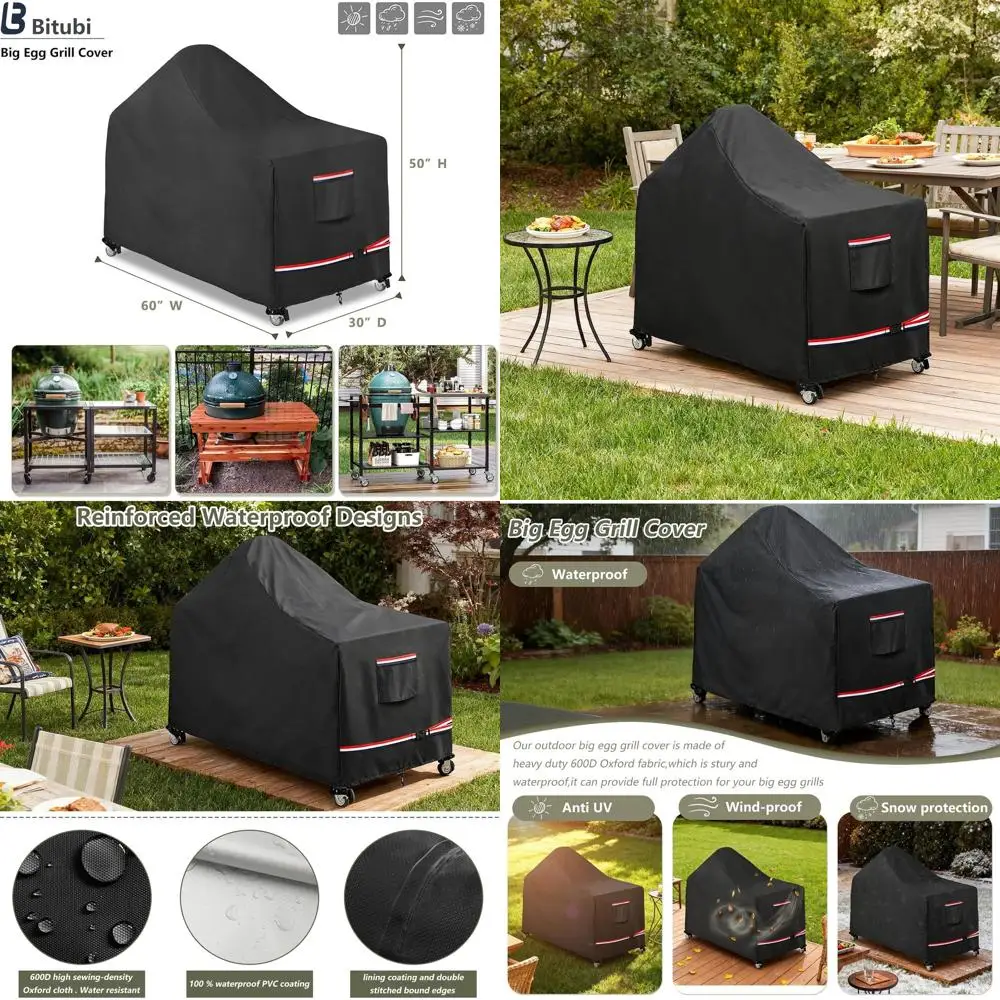 

60 Heavy-Duty Waterproof Kamado Grill Cover for Large Green Egg, Outdoor BBQ Protection