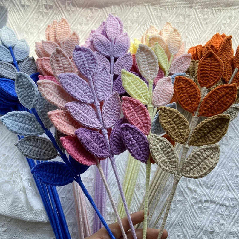 Handmade Crochet Colorful Mixed Four Season Leaves 7 Leaves Bouquet Crafts Home Decor Hand-knitted Festival Gifts 40CM