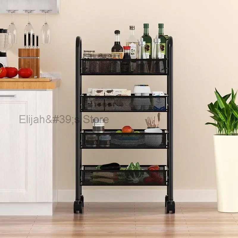 

Kitchen Multifunctional Storage Holders Movable Racks Stackable Metal Basket Storage Shelf Fruit Vegetable Organizer with Wheels