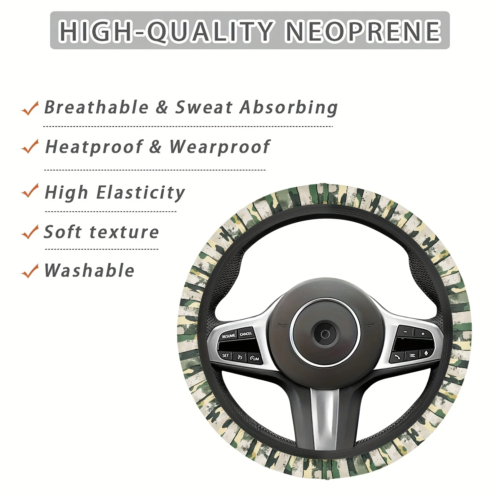 1-Pack Green Camouflage Steering Wheel Cover - Fit Anti-Slip Grip, Durable Camo Style Car Interior Accessories For Enhanced Vehi - view 4