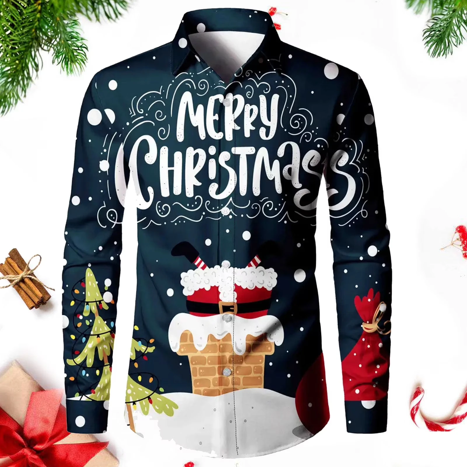 شجرة عيد الميلاد الرجال قميص طويل الأكمام سانتا كلوز عالق مضحك 3D الطباعة الاحتفال عيد ميلاد سعيد حزب أعلى ملابس للجنسين #2