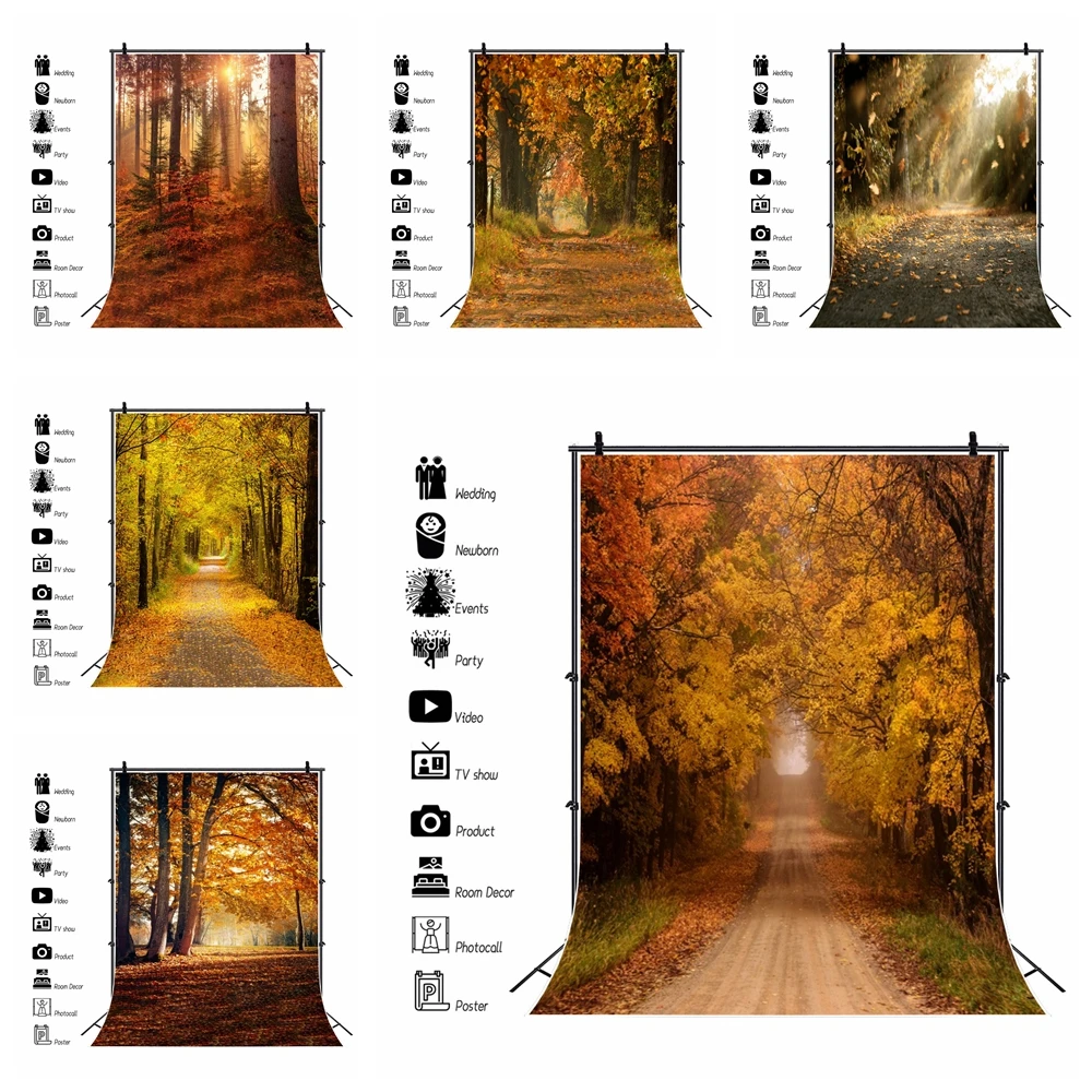 

Autumn Forest Backdrop Fall Maple Tree Fallen Leaves Natural Landscape Baby Birthday Party Photography Background Photo Studio