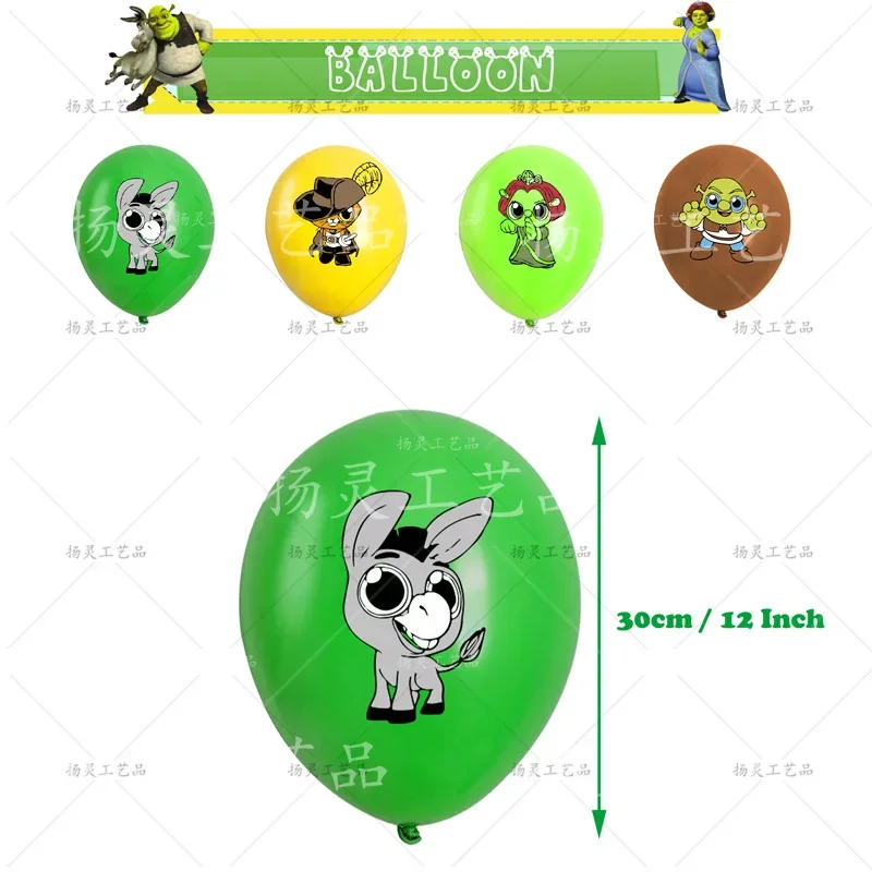 Globos con temática de dibujos animados Shrek, suministros para fiestas, pancarta de cumpleaños, decoración de globos de látex, suministros para