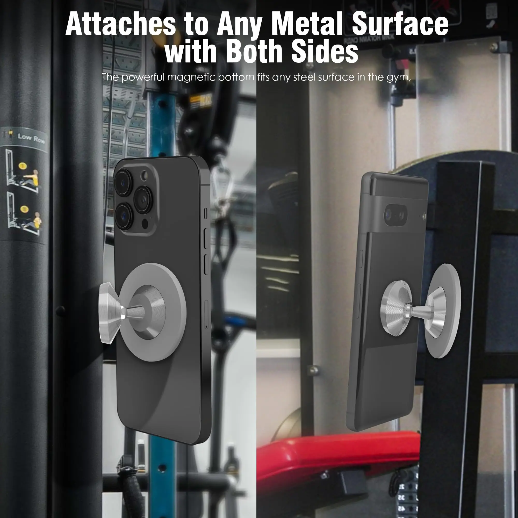 حامل هاتف مغناطيسي من Gym Mate وحامل هاتف شفط مغناطيسي على الوجهين لـ MagSafe. قم بتصوير فيديو بدون استخدام اليدين أثناء العمل