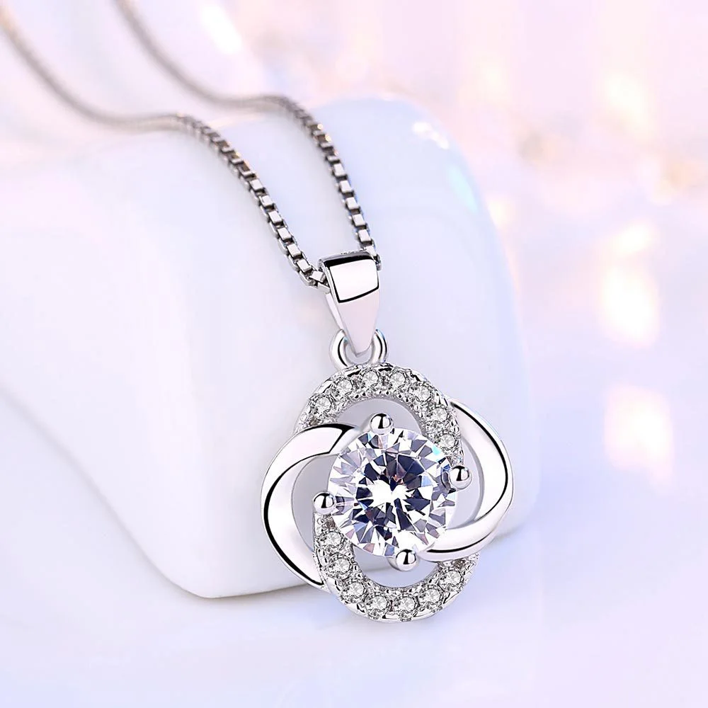 Female 925 Sterling Silver Flower Amethyst Pendants And Necklaces For Women Wedding Party Fashion Jewelry