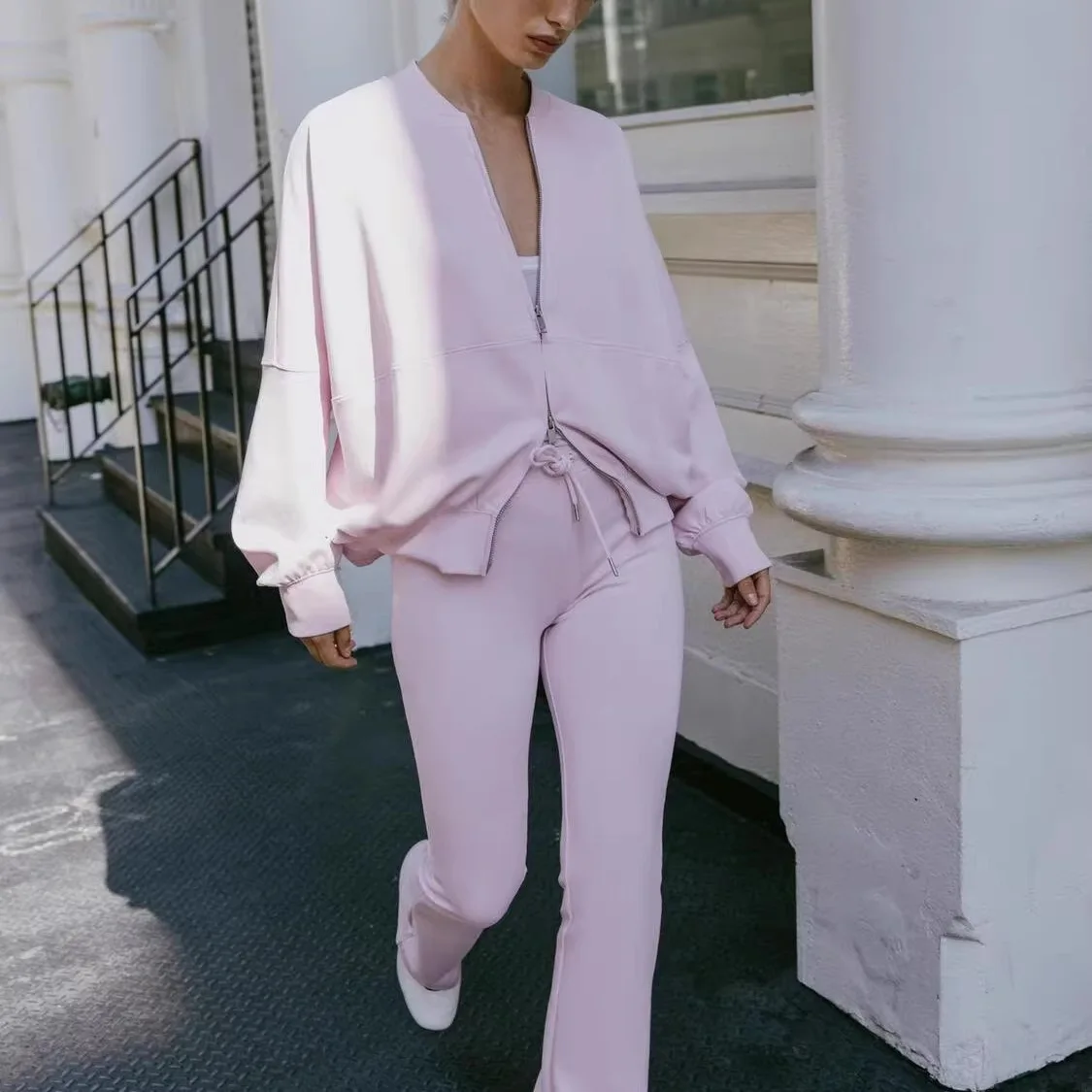 Loose Fit round Ne Linked Pilot Jaet Outerwear Women's Autumn 2025 364850 Pants 36485 Commute Sle Long Sve Zipper