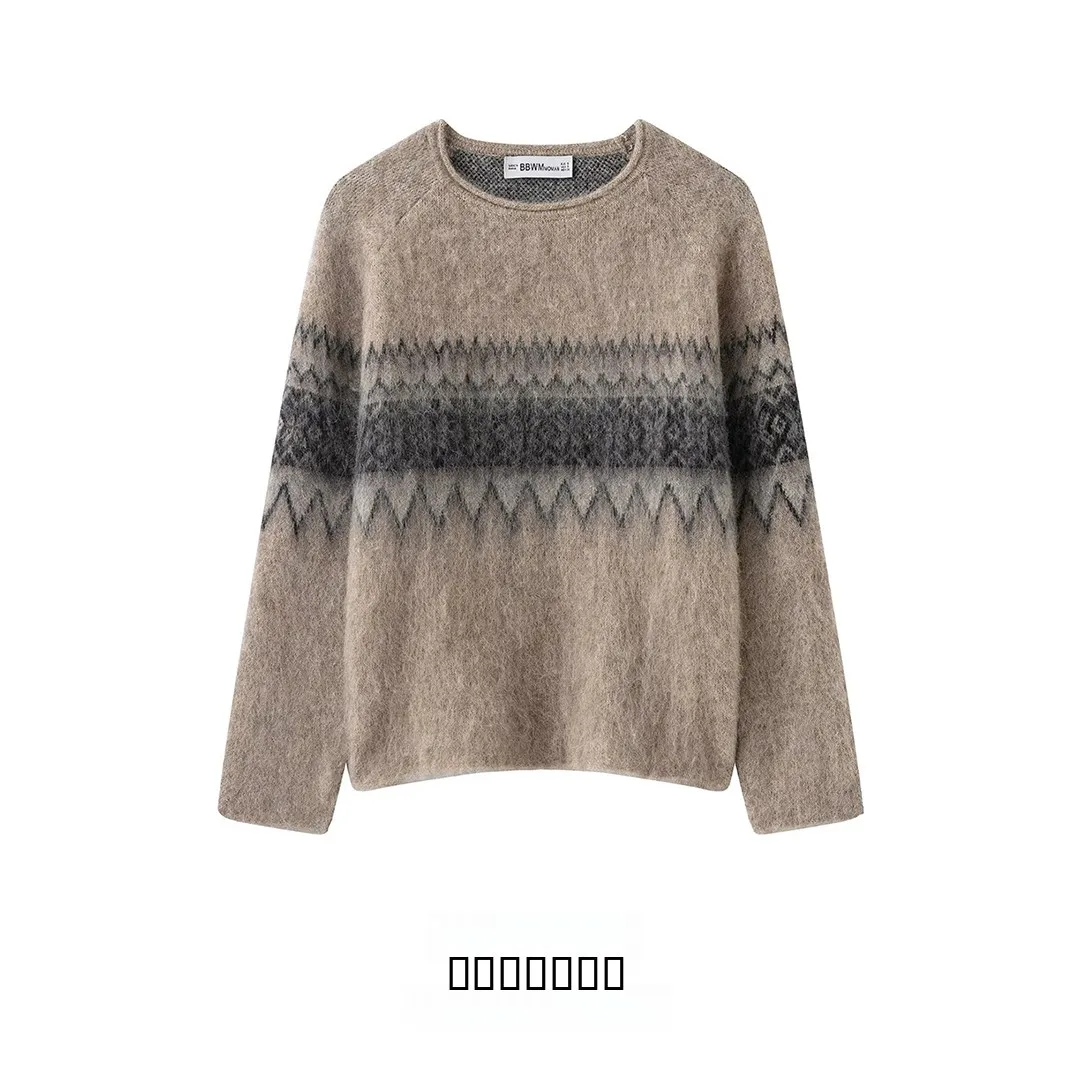 

Faionable Simple Color Blo Effect Knitted Sweater KASLEAD Women's Polyester Geometric Pattern Long Sve round Ne Top