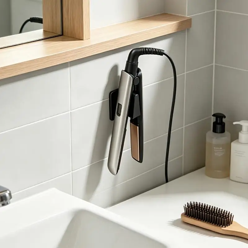 Strong Adhesive No-Drill Wall Hook Heat-Resistant Hair Tool Organizer Rack For Straight Hair Clips Without Wall Damage