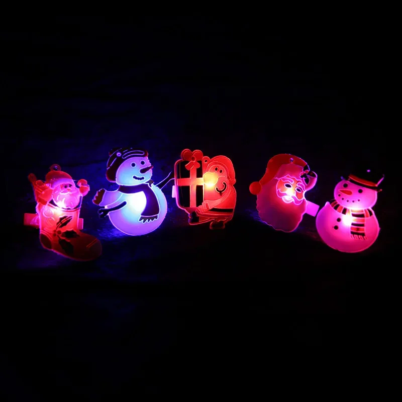 [Funny] 50pcs/lot Flashing LED Light Up Toys Christmas Santa Claus Christmas tree Snowflakes Snowmen Ring toy kids girl gift