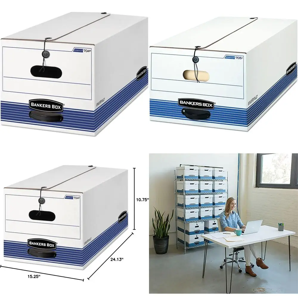 

Коробка для хранения документов средней вместимости, с застежками и кнопками, в сборе, формат Legal, решение для хранения (00705)