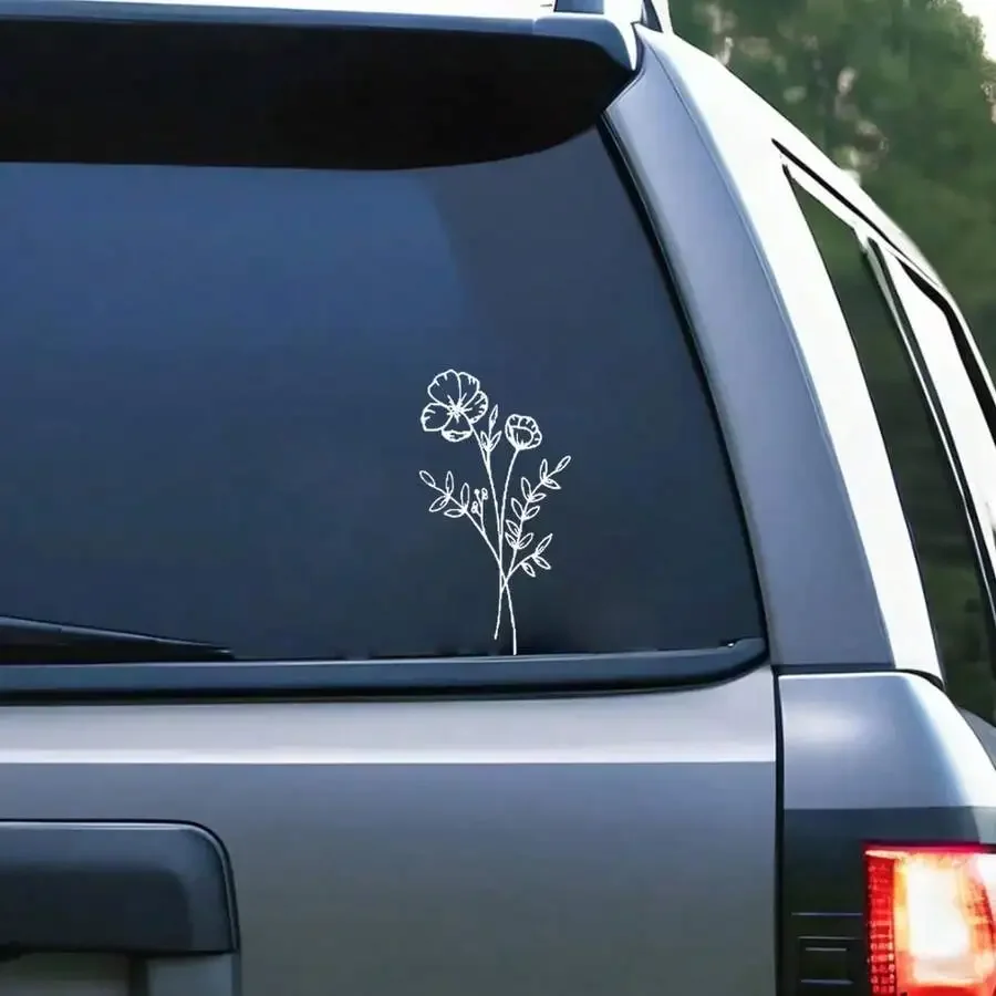 1pc Wild Flower Car Sticker, Suitable For Car Window, Laptop Back, Computer, Luggage, Car Parts, Car Line Drawing Sticker, view 5