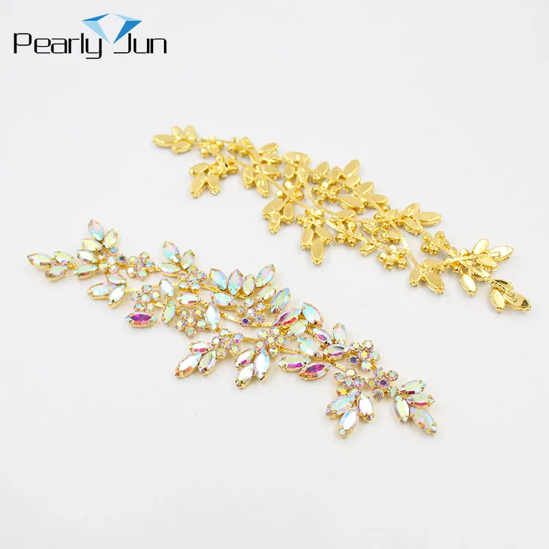 1 Pcs of 21*7cm Leaf Shape Welding Crystal Patch for Belt Skirt Dress Wedding Hat Shoe Bag DIY Rhinestone Sew Accessories YHZ013