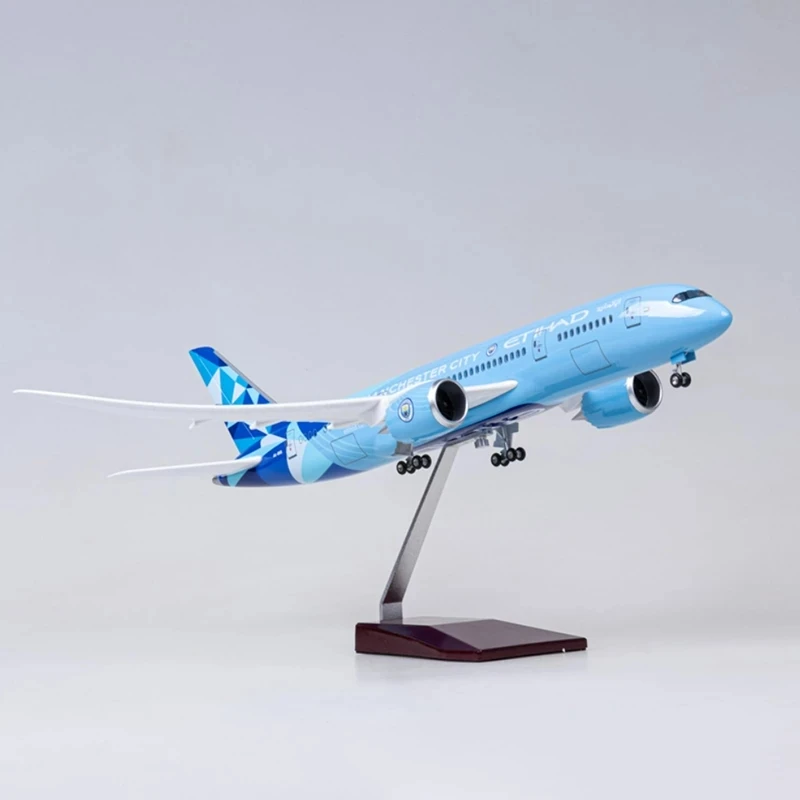 1:130 Scale 43cm Etihad Airways B787 Resin Diecast Airplane With LED Light Landing Gear Living Room Decor Aviation Model Gifts