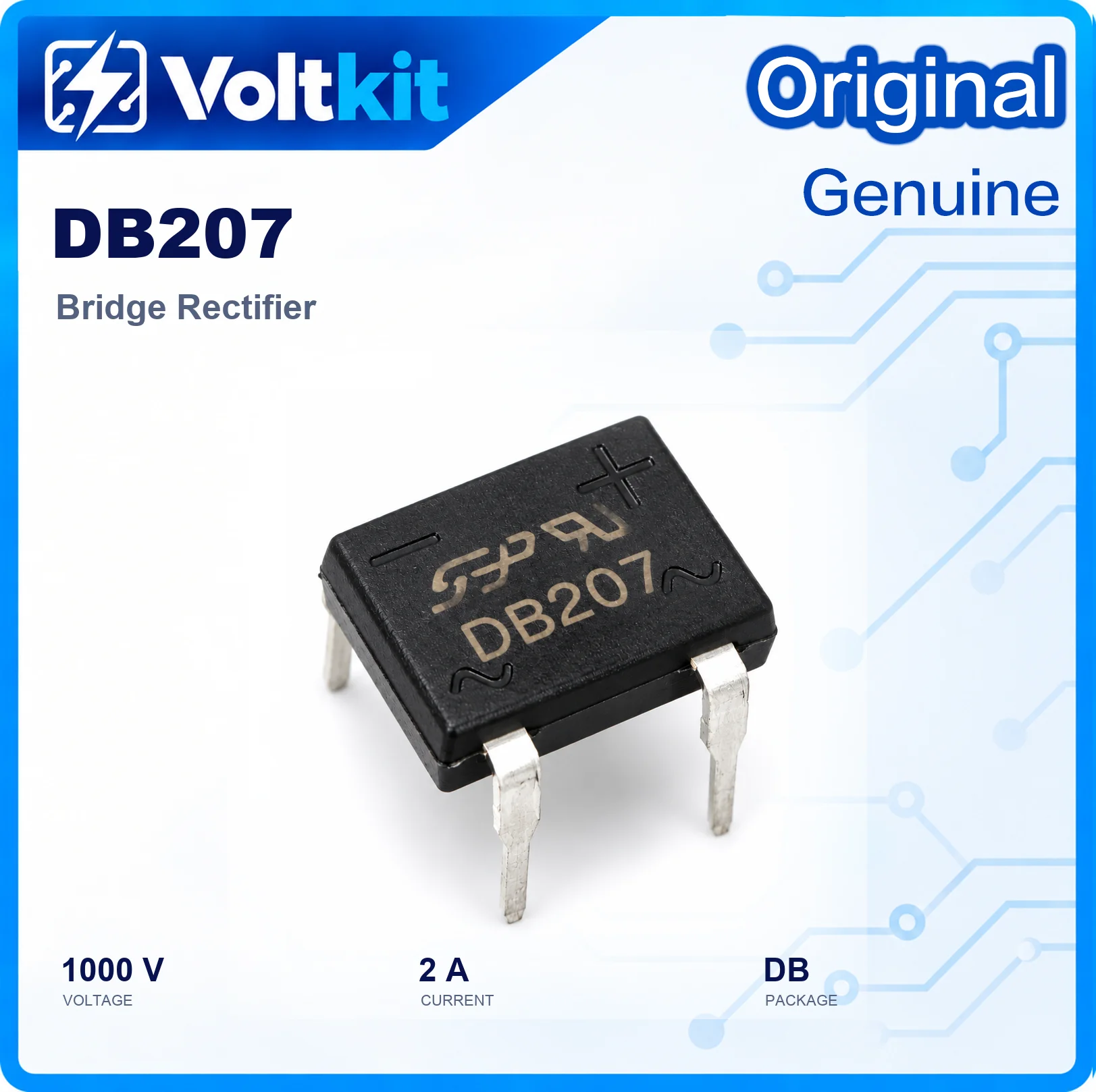 20PCS DB207 DIP-4 2A 1000V Single Phase Bridge Rectifier Through Hole