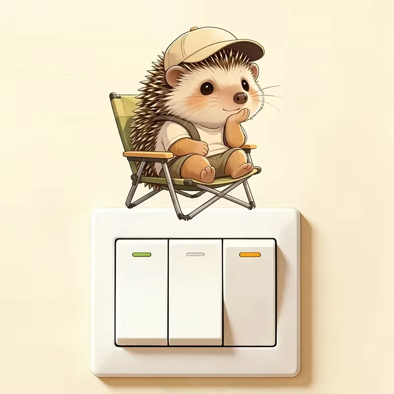 1 x Casual Camping Hedgehog Light Switch Sticker / Decorative Wall Decal – Durable, Waterproof PVC – Suitable for Living Room, S