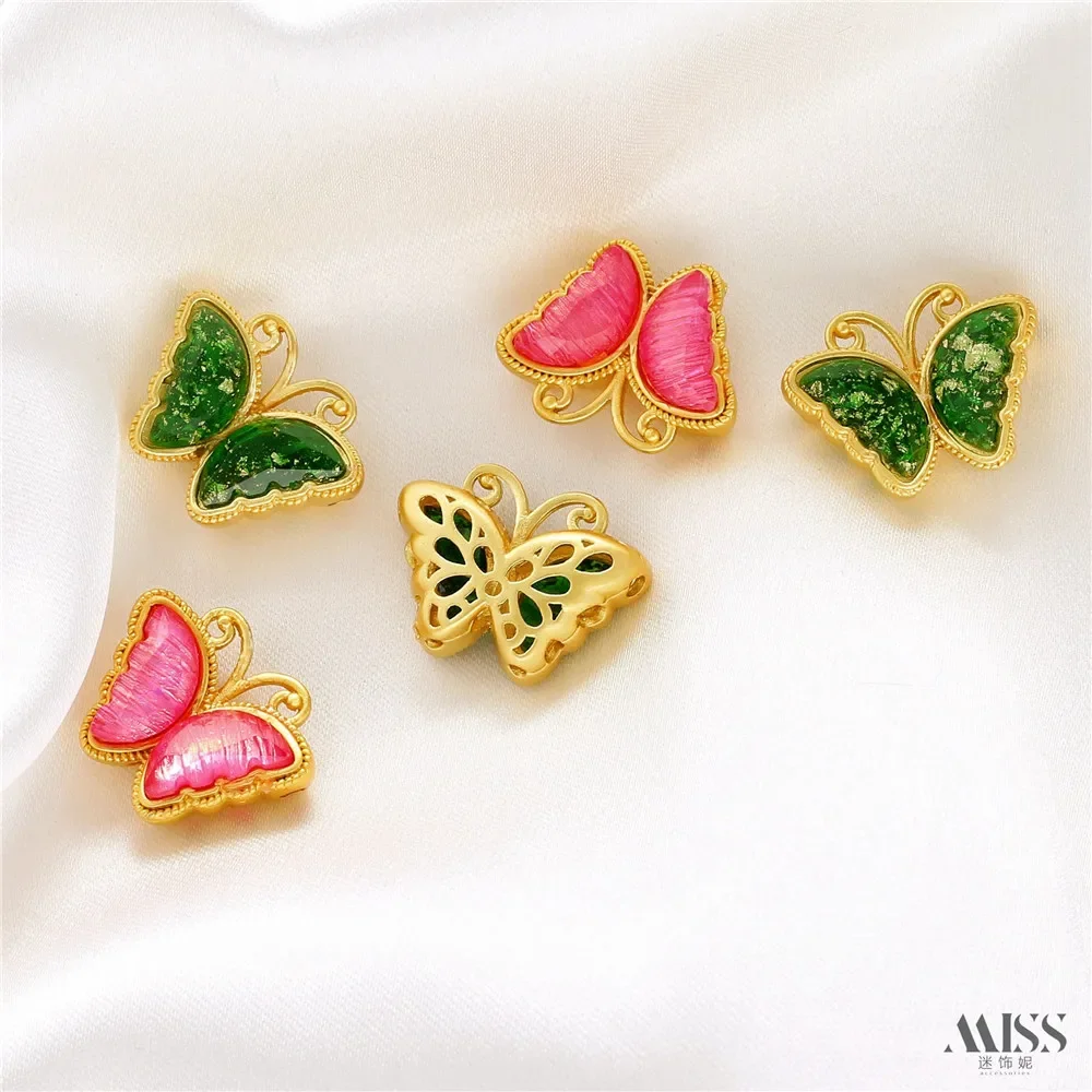 

Matte Gold Ancient Gold Color Gold Foil Glitter Butterfly Engraved Hollow Bead Diy Bracelet String Jewelry Accessories