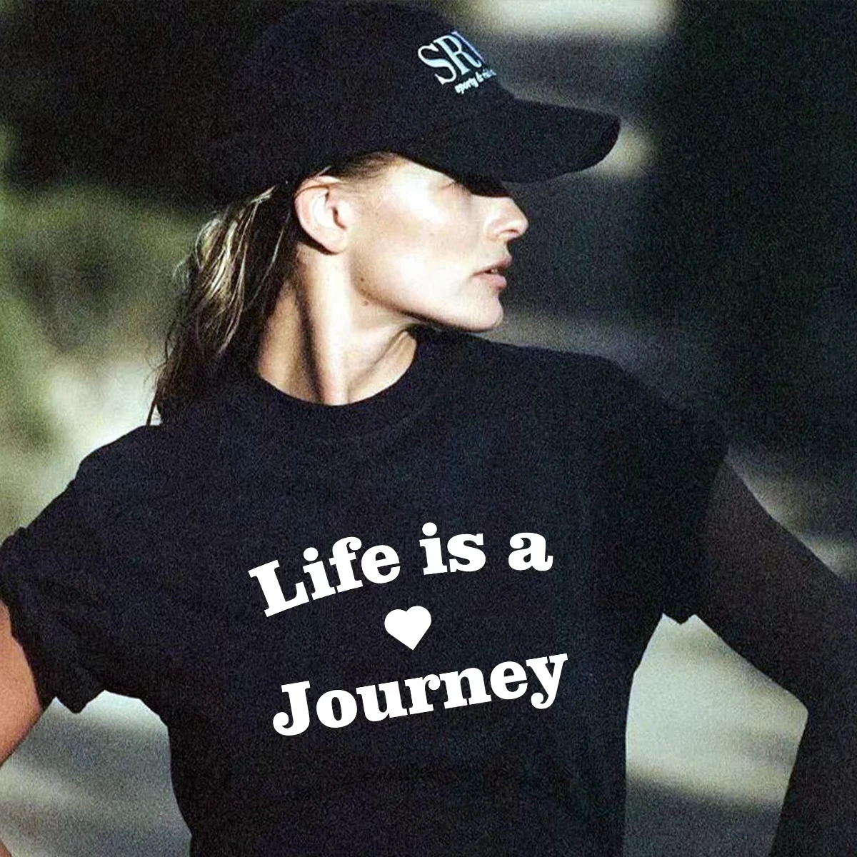 

Life Is A Journey Letters Printing Casual T Shirts Female Loose Short Sleeve Cotton Tops Tees Summer New Crewneck Basic Shirt
