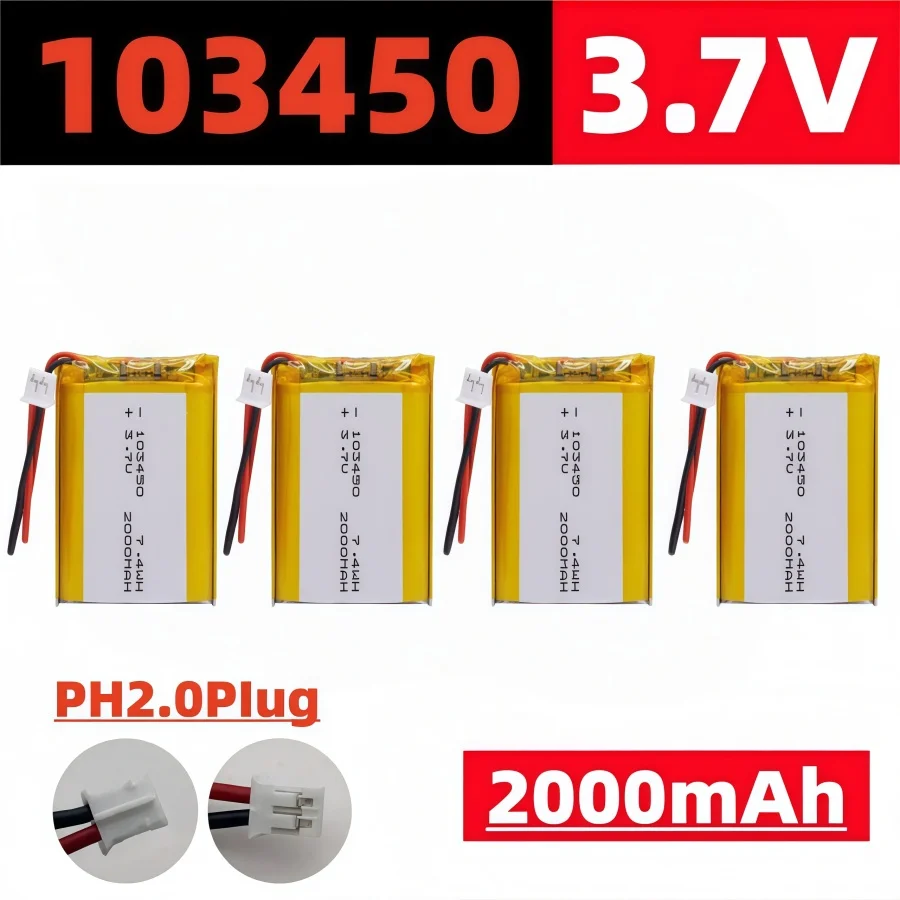 

3.7V 2000mAh 103450 Li-Po Battery JST PH 2.0 2Pin For Camera GPS MP5 Bluetooth Headset