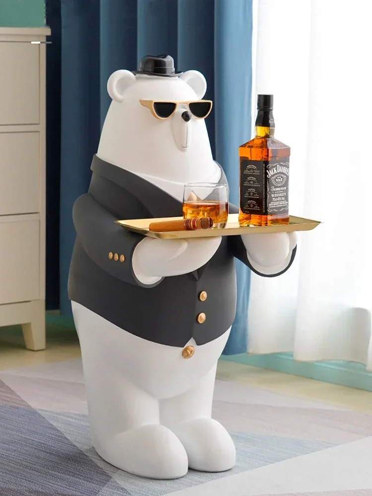 Polar Bear Tray Decoration for Home Decor Large Landing Doll Cartoon Statues Living Room Accessories, Housewarming Gift 69cm