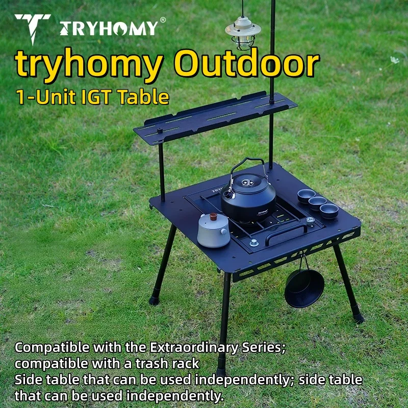Tryhomy Outdoor 1-Unit IGT Camping Table Lightweight Aluminum Tactical Side Table 1.5kg Snow Peak Main Hole Trash Rack Adj Legs