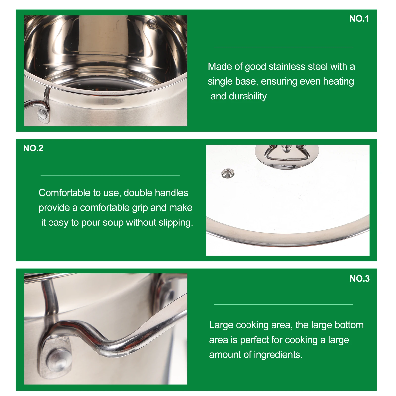 

Stainless Steel Soup Double Handle Stock Pot With Lid Large Capacity Deep Cooking Pot For Kitchen Metal Sealing Lid