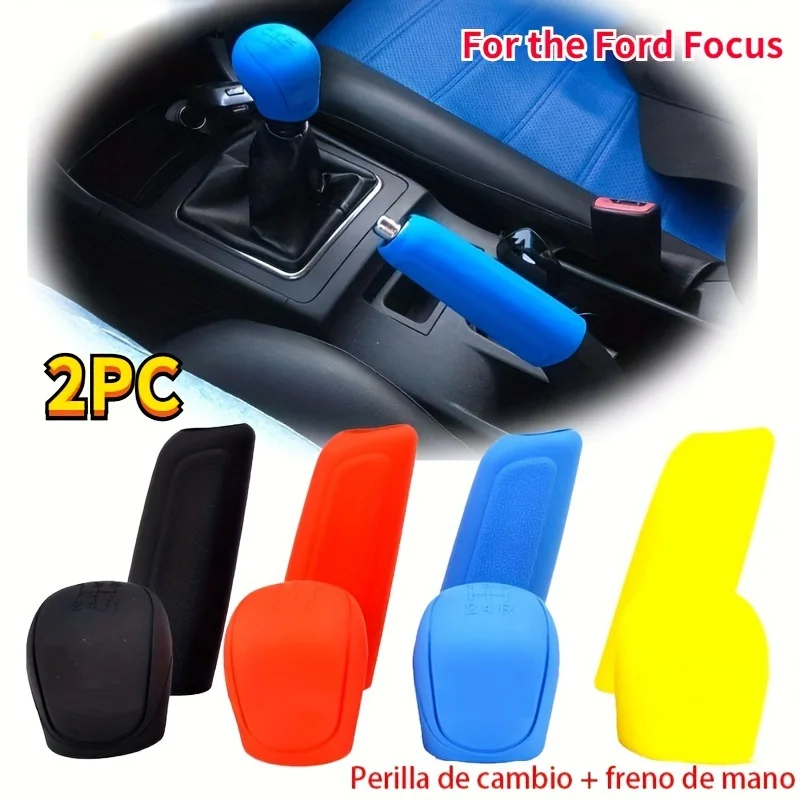 2-teiliges Set Schaltknauf & Handbremsenabdeckung für Ford Focus 2/3 Fiesta Kuga 2 EcoSport Schalthebelmanschette Auto-Innenausstattung