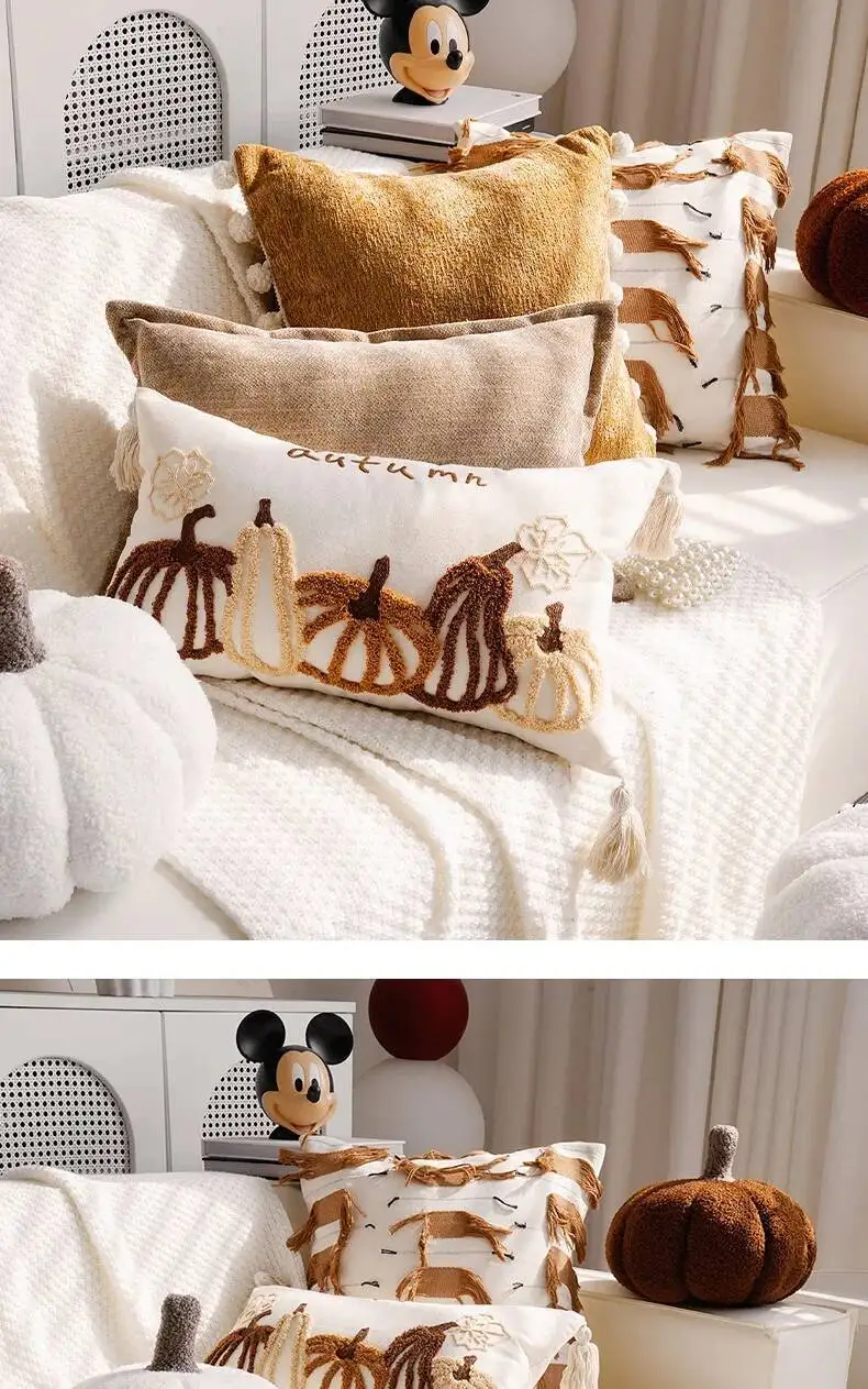 Niedliche Kürbis-Plüschkissenbezüge mit Pompons, weicher Samt-Chenille, dekorative Kissenhüllen für Sofa, Bett, Heimdekoration – Detail 11