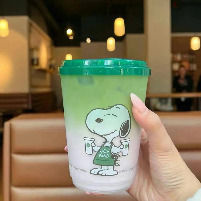 Snoopy Plastic Cup with Lids Summer Ice Water Cups Cartoon Transpare Coffee Smoothie Milkshake Cold Drink Juice Drinking Cup
