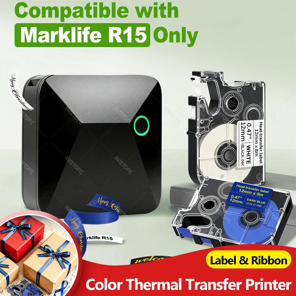 Marklife R15 Thermal Transfer Printer Mini Label Maker Satin Color Carbon Ribbon Printing DIY Crafts Wedding Bouquets Decoration