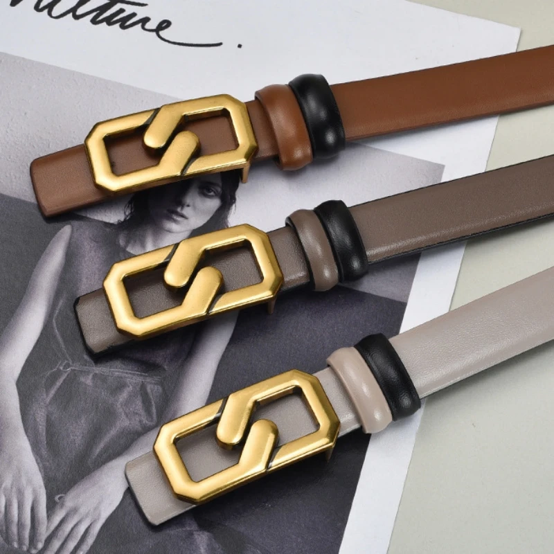 حزام جلد طبيعي قابل للعكس للنساء لفساتين السراويل الجينز، أحزمة أزياء الفساتين #3