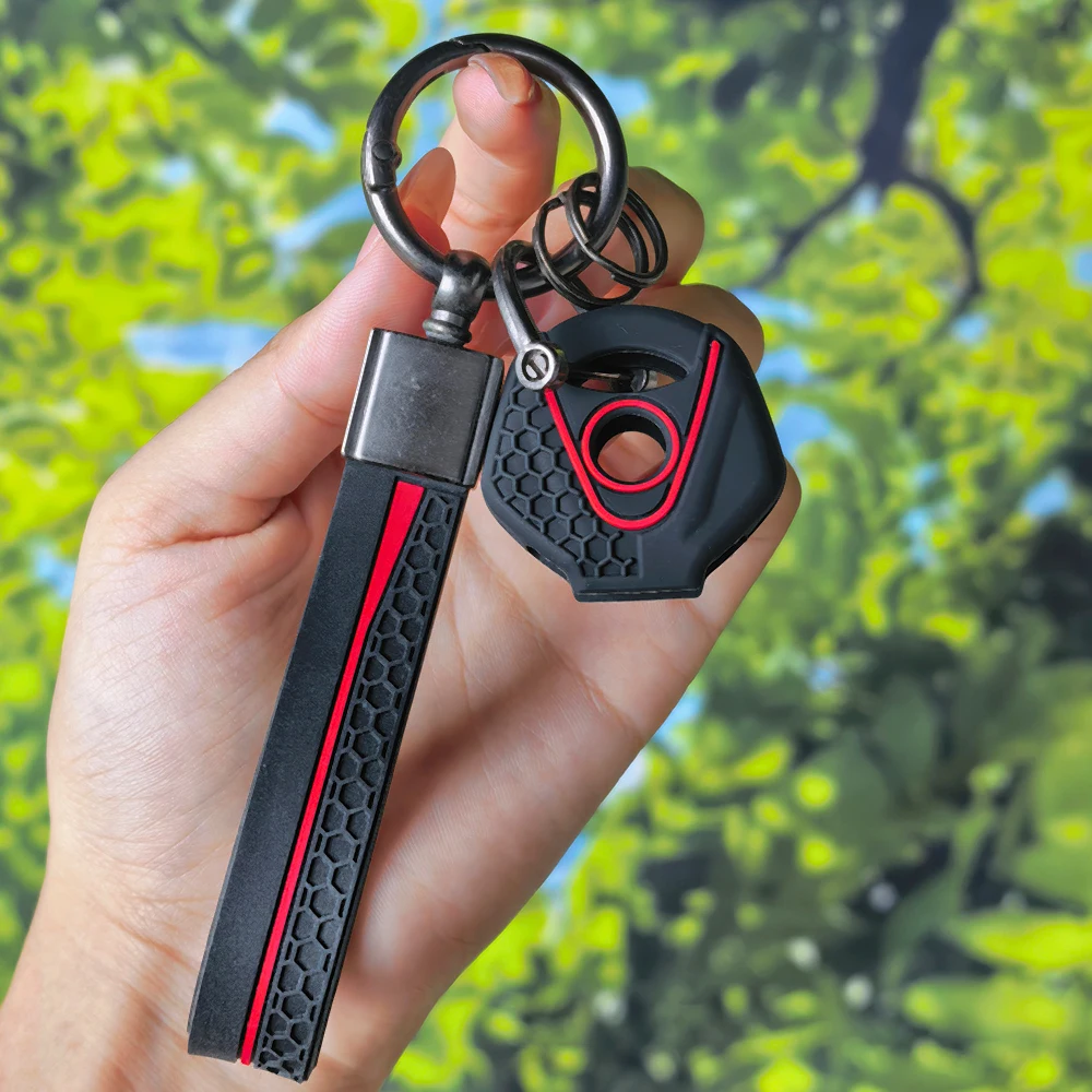 Ergonomic Honeycomb Red Outline Silicone Key Shell With Keychain For YAMAHA MT07 MT09 MT03 R1 R3 R6 FZ6 FZ8 TMax XJ6