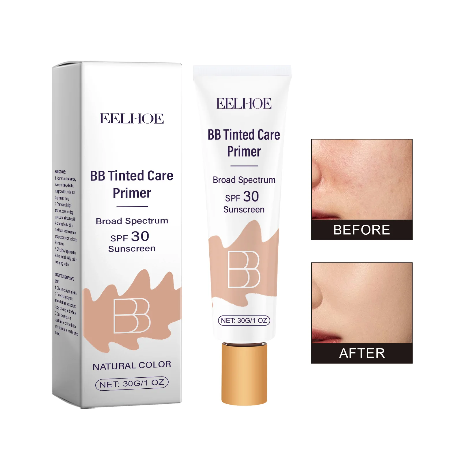 EELHOE BB Cream Base corrector de imprimación facial para acné poros imperfecciones cobertura hidratante bloqueador solar brillo tono de la piel