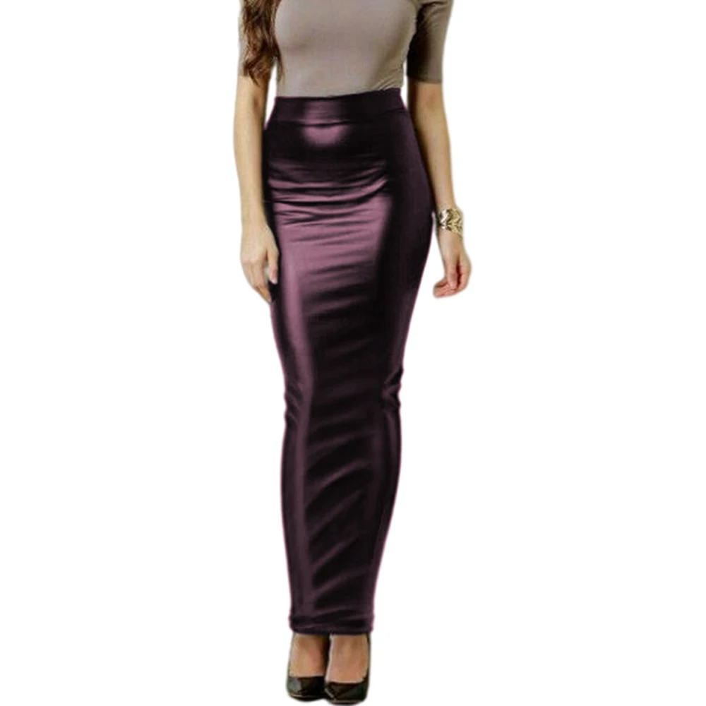 Women's PU Leather Matte Long Pencil Skirts, High Waist, Slim Hobble Skirts, Elegant Ladies Bodycon Stretch Skirts, Streetwear