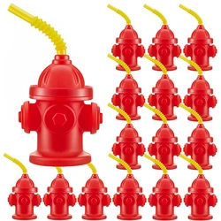 2/4/12 PCS Fire Hydrant Cups with Straws ，10 OZ Firefighter Birthday Party Decorations, Reusable Red Plastic Dog Party Supplies